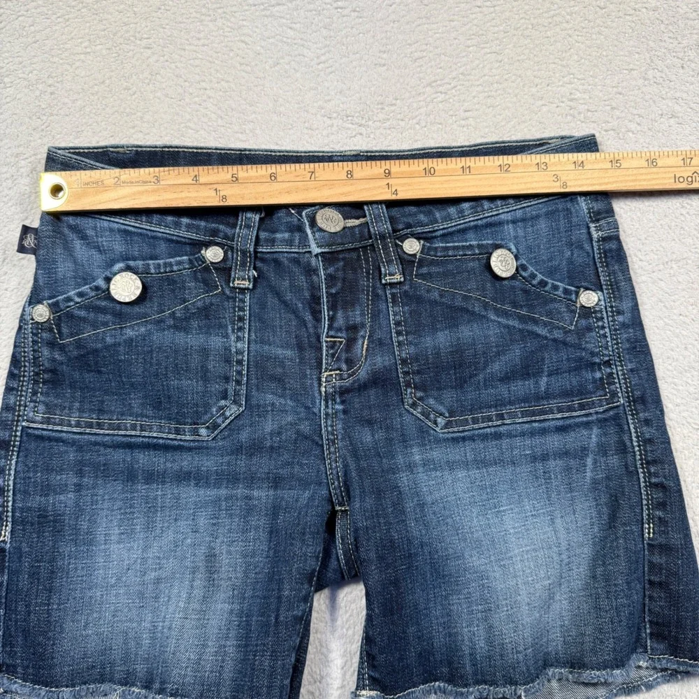 Y2K Rock & Republic Low Rise‎ Denim Jean Shorts Womens 2 Dark Wash Frayed Hem